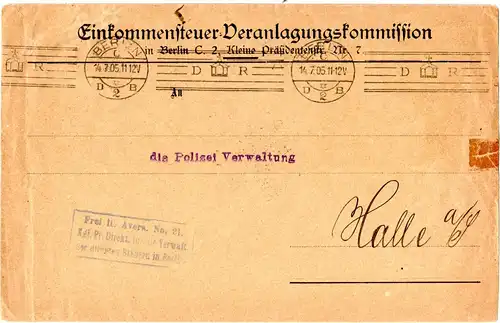 DR 1905, Krag Maschinenstrempel Berlin m. Frühatum auf Brief Frei lt. Avers