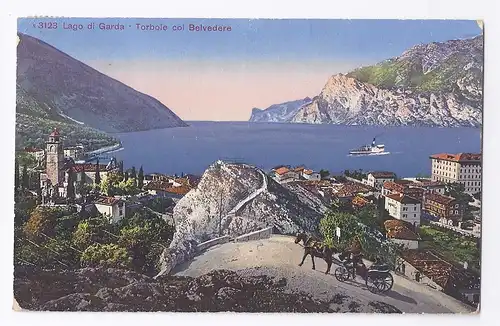 Italien, Torbole Lago di Garda m. Pferdekutsche, Südtirol Trentino Farb-AK.#802