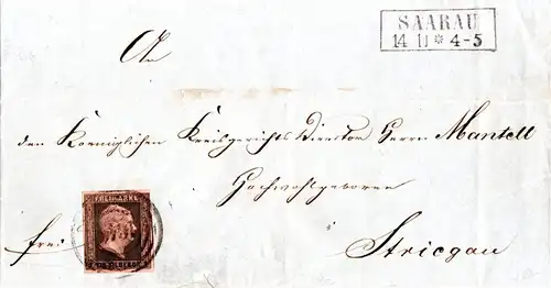 Preussen, Schlesien Nummernstpl. 1646, SAARAU auf Brief m. breitr. 1 SGr.