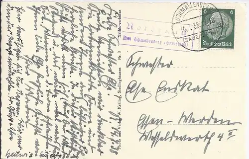 DR 1938, Nordenau ü. Schmallenberg, AK m. Landpoststellen-II Stempel. #1155