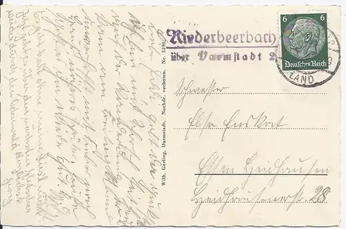 DR 1930, Niederbeerbach ü. Darmstadt 2, AK  m. Landpoststellen-II Stempel. #2488