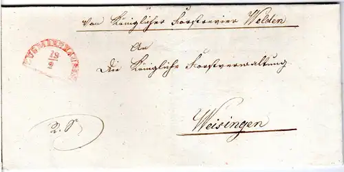 Bayern 1842, roter HKS ZUSMARSHAUSEN auf Brief v. Welden n. Weisingen.