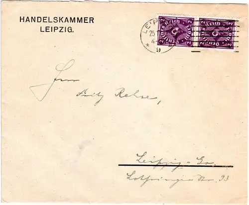 DR 1922, MeF Paar 2 Mk. auf portorichtigem Orts-Brief v. Leipzig
