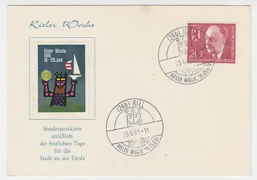 BRD 1961, Kiel Sonderkarte m. Vignette u. Sonderstempel zur Kieler Woche. #1468