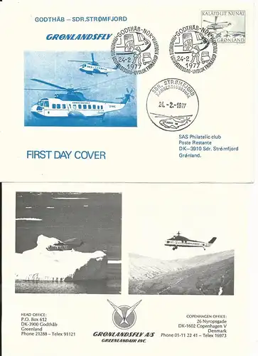 Grönland 1977, Grönlandsfly Helicopter Flug Brief m. interssantem Inhalt