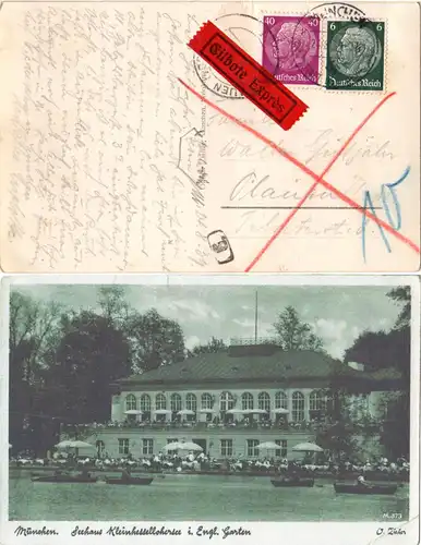 DR 1939, 40+6 Pf auf Eilboten Karte v. München n. Plauen