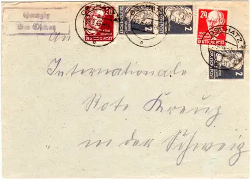 SBZ 1949, Landpost Stempel GANZIG über Oschatz auf Brief m. 5 Marken i.d. CH