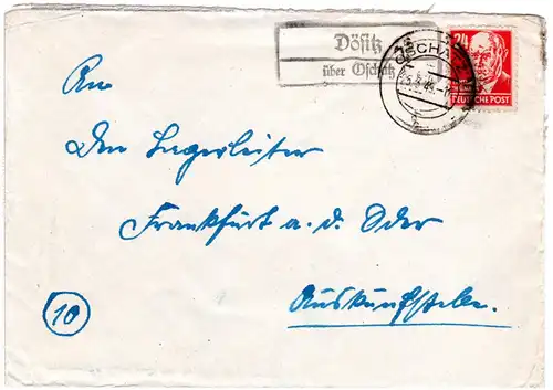 SBZ 1949, Landpost Stempel DOESITZ über Oschatz auf Brief m. 24 Pf.