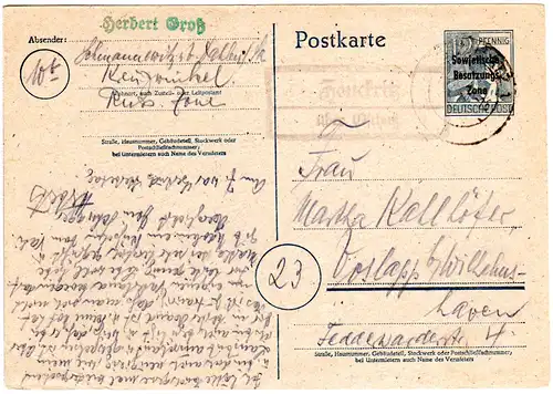 SBZ 1948, Landpost Stempel ZEUCKRITZ über Oschatz auf 12 Pf. Ganzsache 