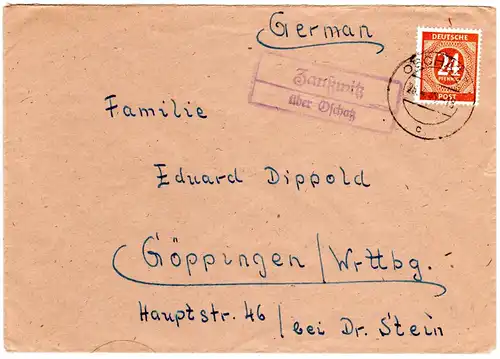 1946, Landpost Stempel ZAUSSWITZ über Oschatz auf Brief m. 24 Pf.