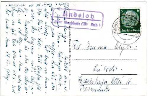 DR 1941, Landpost Stpl. UNDELOH über Buchholz auf sw-AK m. 6 Pf.