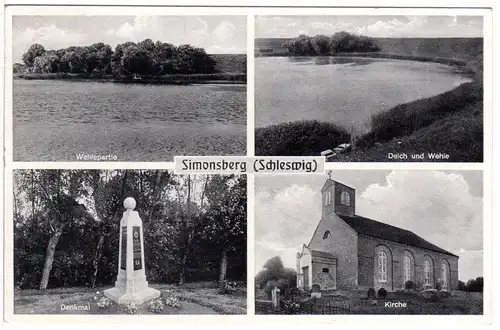 DR 1939, Landpost Stempel SIMONSBERG über Husum auf sw-AK m. 6 Pf.
