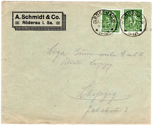 DR 1922, MeF 2x100 Pf. auf Firmen Brief v. Röderau n. Leipzig.