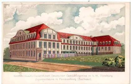Frankenberg (Sachsen), Zigarrenfabrik, ungebr. Litho-Farb-AK