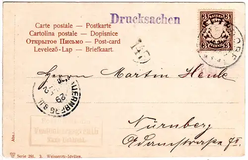 Bayern 1903, Posthilfstelle VESTENBERGSGREUTH Taxe Uehlfeld auf  Karte m. 3 Pf.