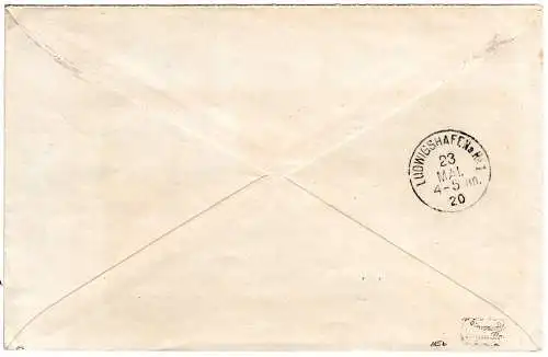 Bayern 1920, 15 Pf lebhaftkarmin auf R-Brief v. Ludwigshafen-Mundenheim. Geprüft