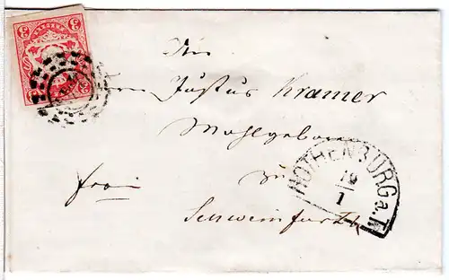 Bayern 1869, MR 441 ROTHENBURG a.T. auf kl. Brief m. breitrandiger 3 Kr.
