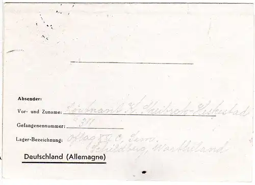 DR 1944, KGF Zensurbrief v. Oflag XXIc Schildberg, Wartheland n. Hamar, Norwegen