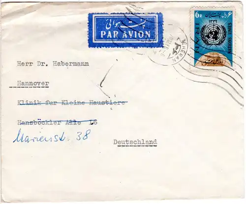 Arab./Französ. 2 -sprachiges Luftpostetikett auf Brief v. Teheran n. Deutschland