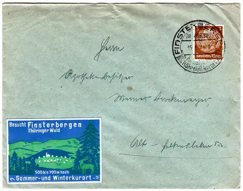 DR 1934, Brief m. 3 Pf. u. attraktiver Vignette Besucht Finsterbergen