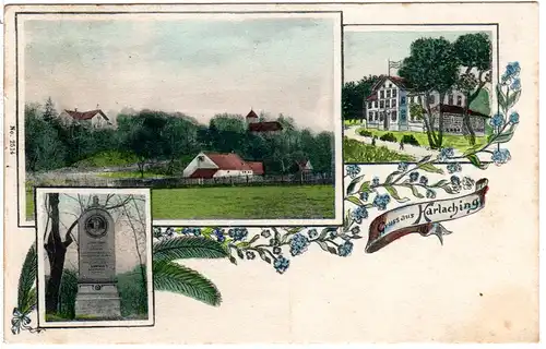 Gruss aus Harlaching m. Gasthaus, 1906 gebr. Farb-AK
