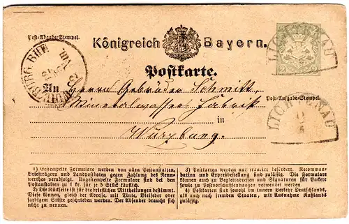 Bayern 1874, HKS LICHTENAU klar auf 2 Kr. Ganzsache