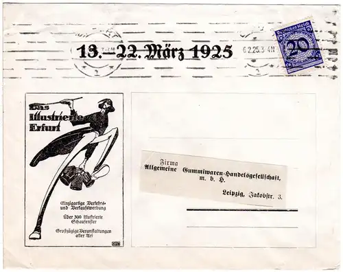 DR 1925, EF 20 Pf. auf illustriertem Firmen Brief v. Erfurt