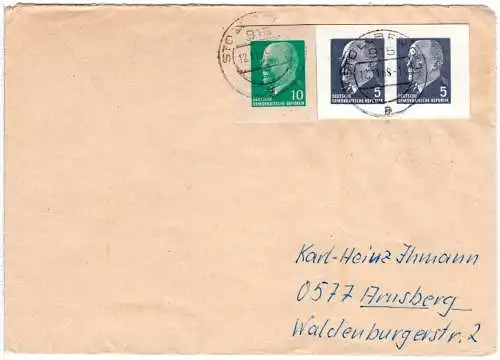 DDR 1969, Ganzsachenausschnitte 10+2x5 Pf. Ulbricht auf Brief v. Stollberg