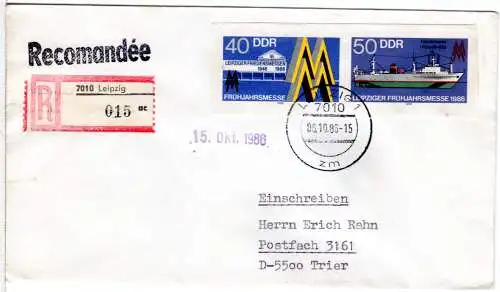 DDR 1986, Ganzsachenausschnitt 40+50 Pf. Leipziger Frühjahrsmesse auf Reko-Brief