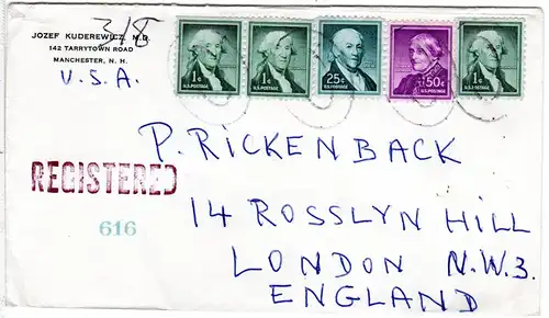USA 1965, 5 Marken Independence Ausgabe auf Reko Brief v. Manchester N.H.