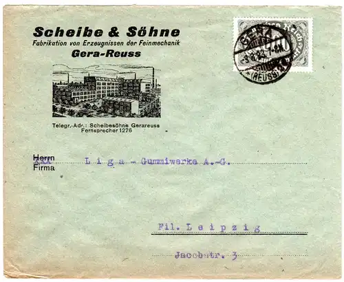 DR 1923, EF 20 Mia. auf illustriertem Firmen Brief v. Gera-Reuss