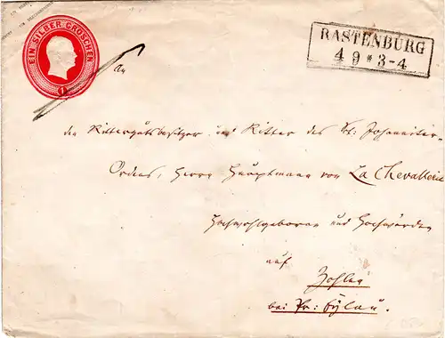 Preussen, Ostpreussen-R2 RASTENBURG klar auf 1 SGr. Ganzsachenumschlag