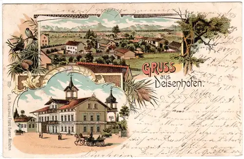 Gruss aus Deisenhofen m. Mineralwasserfabrik A. Röder, 1902 gebr. Litho-AK
