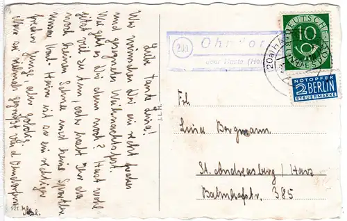BRD 1951, Landpost Stpl. 20a OHNDORF über Haste auf Karte m. 10 Pf.