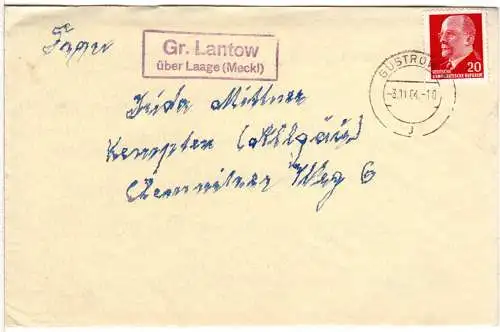 DDR 1964, Landpost Stpl. Gr. LANTOW über Laage (Meckl.)) auf Brief m. 20 Pfg. 