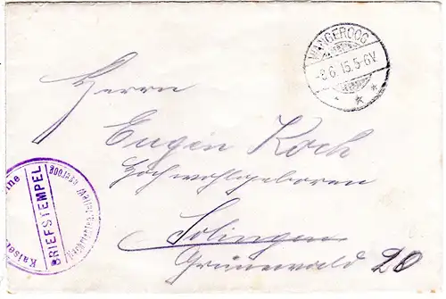 DR 1915, FP Brief der Kaiserl Dt. Marine Nachrichtenstelle Wangeroog n. Solingen