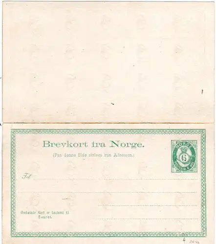 Norwegen 14 v2, ungebr.  6 öre Doppelkarte, Variante!!