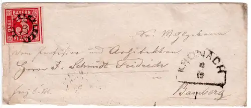 Bayern, MR 261 Kronach auf Brief m. breitrandiger 3 Kr.