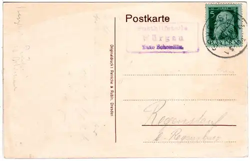 Bayern 1912, Posthilfstelle WÜRGAU Taxe Schesslitz auf Karte m. 5 Pf 