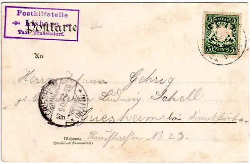 Bayern 1901, Posthilfstelle LISBERG Taxe Trabelsdorf auf Karte m. 5 Pf 