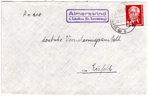 DDR 1953, Landpost Stpl. ALMERSWIND über Schalkau auf Brief m. 24 Pf.