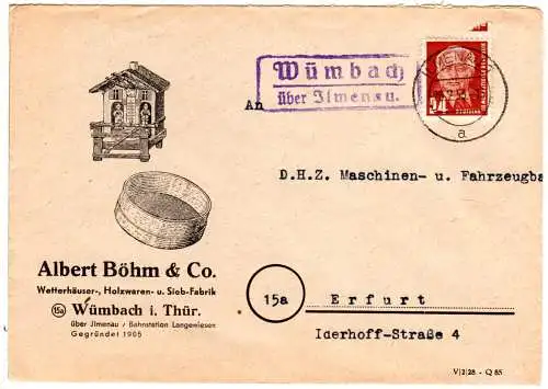 DDR 1953, Landpost Stpl. WÜMBACH über Jlmenau auf Firmen Brief m. 24 Pf.