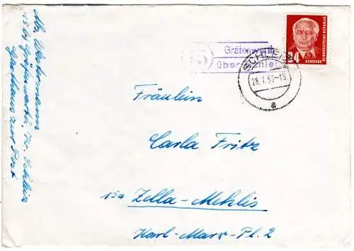 DDR 1952, Landpost Stpl. 15 GRÄFENWARTH über Schleiz auf Brief m. 24 Pf.