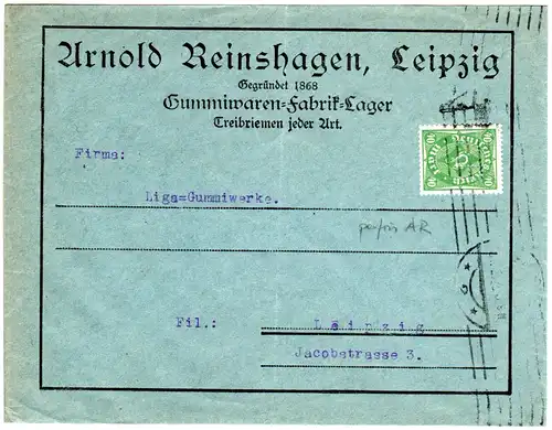 DR 1923, EF 40 Mk. m. Firmenlochung auf Orts-Brief v- Leipzig.