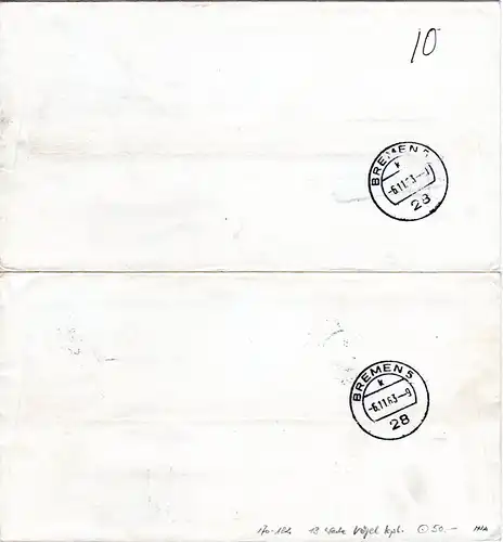 Gambia 1963, kpl. Vögel-Ausgabe m. 13 Werten auf 5 echt gelaufenen FDC Briefen