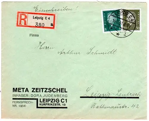 DR 1931, 8+30 Pf. auf Orts-Einschreiben Brief v. Leipzig C4