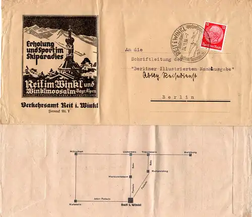 DR 1938, Reit in Winkl Bilderbrief m. 12 Pf. u. rücks. aufgedruckter Postroute
