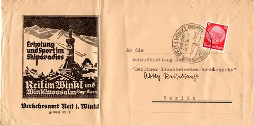 DR 1938, Reit in Winkl Bilderbrief m. 12 Pf. u. rücks. aufgedruckter Postroute