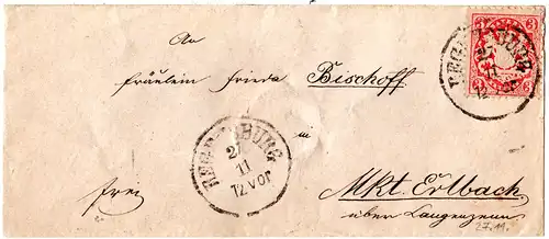 Bayern Nr. 33, 3 Kr. m. WZ "weite Welle" auf kl. Brief v. Regensburg.