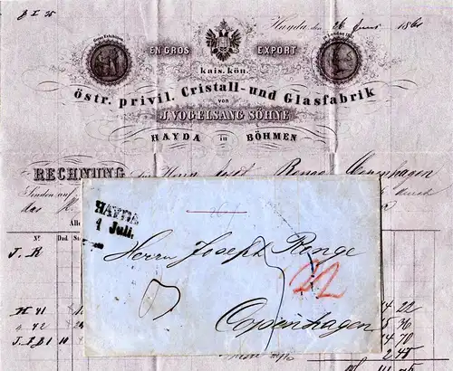 Österreich 1861, Böhmen-L2 HAYDA auf Porto Brief n. Dänemark.